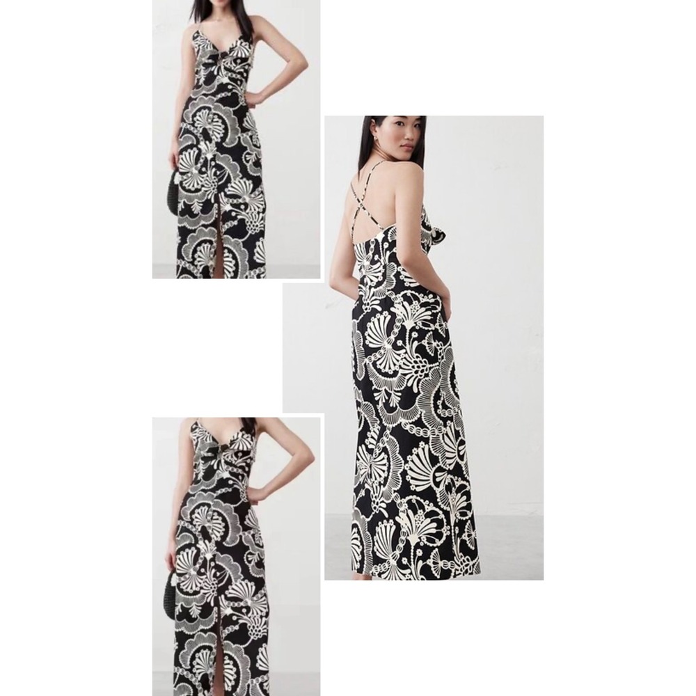 Banana Republic‎ strapy Shell Print Maxi Dress V-Neck Tie Front Slit size 6 - Picture 16 of 16